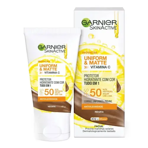 PROTETOR HIDRATANTE FACIAL GARNIER UNIFORM & MATTE NEGRA FPS50 40GR