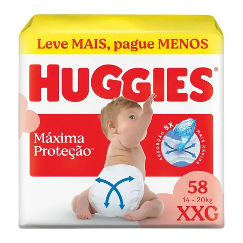 FRALDA HUGGIES MAXIMA PROTECAO XXG 58 UNIDADES