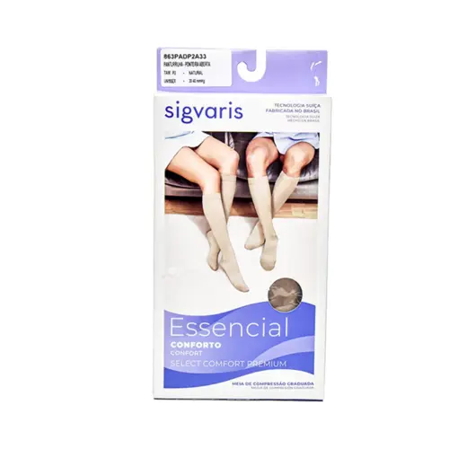 MEIA SIGVARIS PREMIUM 30-40 MEIA 3/4 PONTEIRA ABERTA PEQUENA NORMAL NATURAL ESCURO