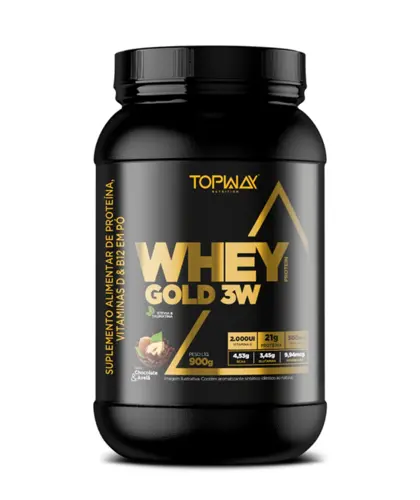 WHEY PROTEIN GOLD 3W TOPWAY AVELA COM CHOCOLATE 900GR
