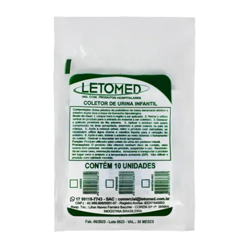 COLETOR URINA LETOMED INFANTIL MASCULINO 10 UNIDADES