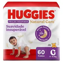 FRALDA HUGGIES NATURAL CARE ROUPINHA TAMANHO G 60 UNIDADES