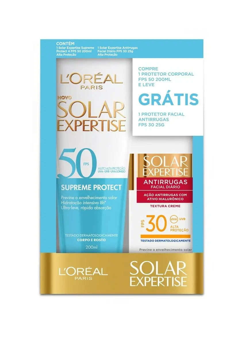 KIT LOREAL PROTETOR SOLAR EXPERTISE FPS70 200ML + ANTIRRUGAS FACIAL FPS30 25GR