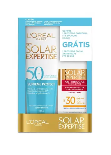 KIT LOREAL PROTETOR SOLAR EXPERTISE FPS50 200ML + ANTIRRUGAS FACIAL FPS30 25GR