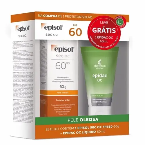 KIT EPISOL PROTETOR SOLAR FACIAL FPS60 60GR + SABONETE EPIDAC OC 60ML