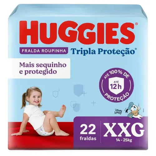 FRALDA HUGGIES RAPIDA ABSORCAO ROUPINHA TAMANHO XXG 22 UNIDADES
