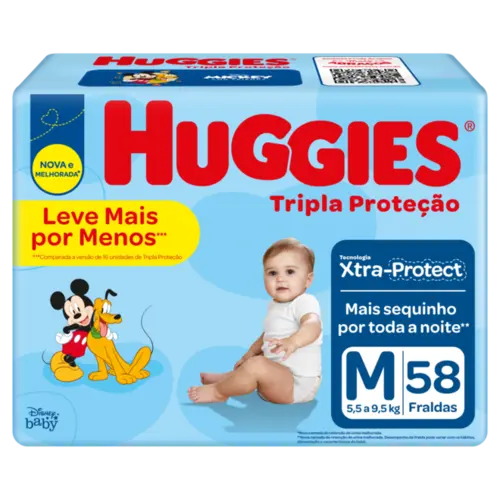 FRALDA HUGGIES TRIPLA PROTECAO TAMANHO M 58 UNIDADES