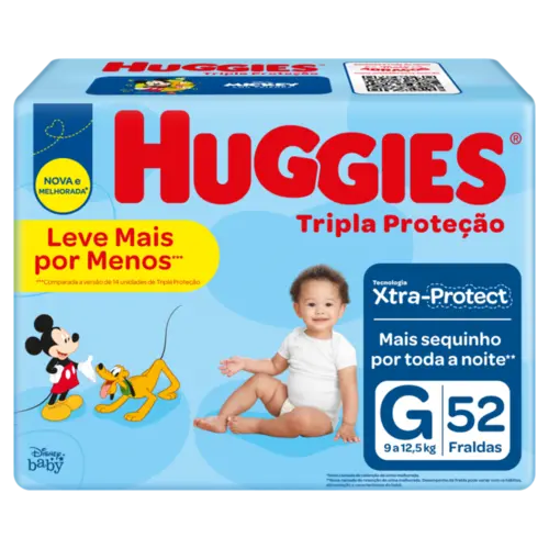 FRALDA HUGGIES TRIPLA PROTECAO TAMANHO G 52 UNIDADES