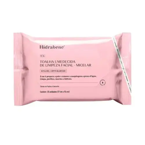TOALHA UMEDECIDA FACIAL HIDRABENE LIMPEZA MICELAR 25 UNIDADES