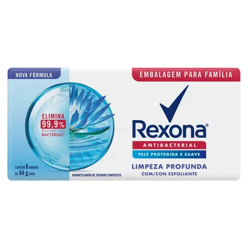 SABONETE REXONA ANTIBACTERIANO LIMPEZA PROFUNDA 6 UNIDADES 84GR