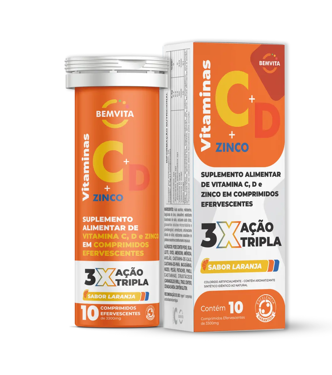 BEM VITA VITAMINA C D + ZINCO 10 COMPRIMIDOS EFERVESCENTES