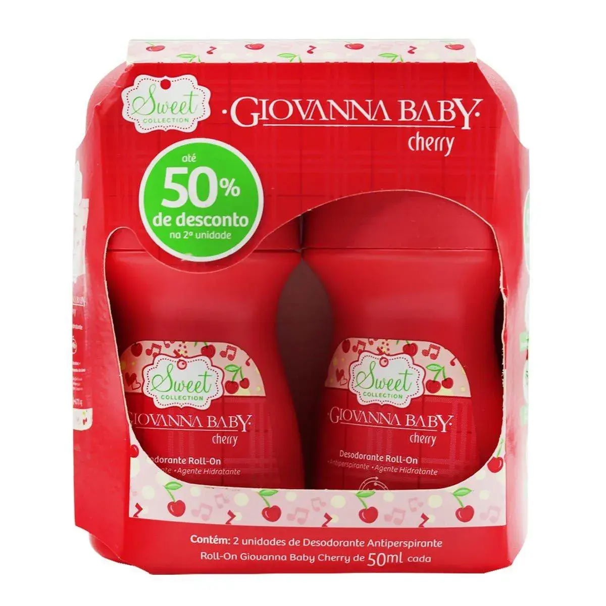 DESODORANTE GIOVANNA BABY CHERRY ROLLON FEMININO 2 UNIDADES 50ML