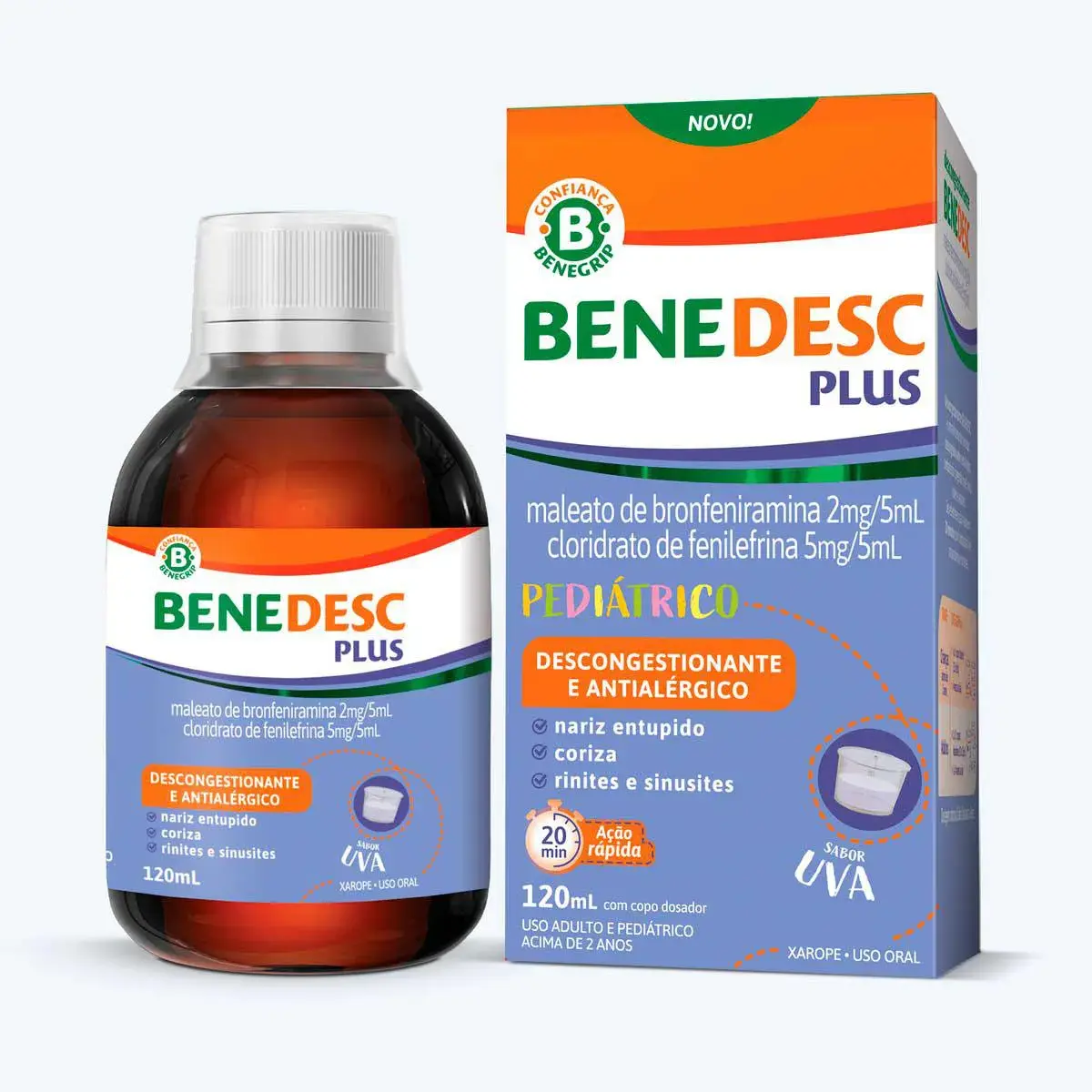 BENEDESC PLUS XAROPE PEDIATRICO 2MG + 5MG 120ML SABOR UVA BRONFENIRAMINA  + FENILEFRINA