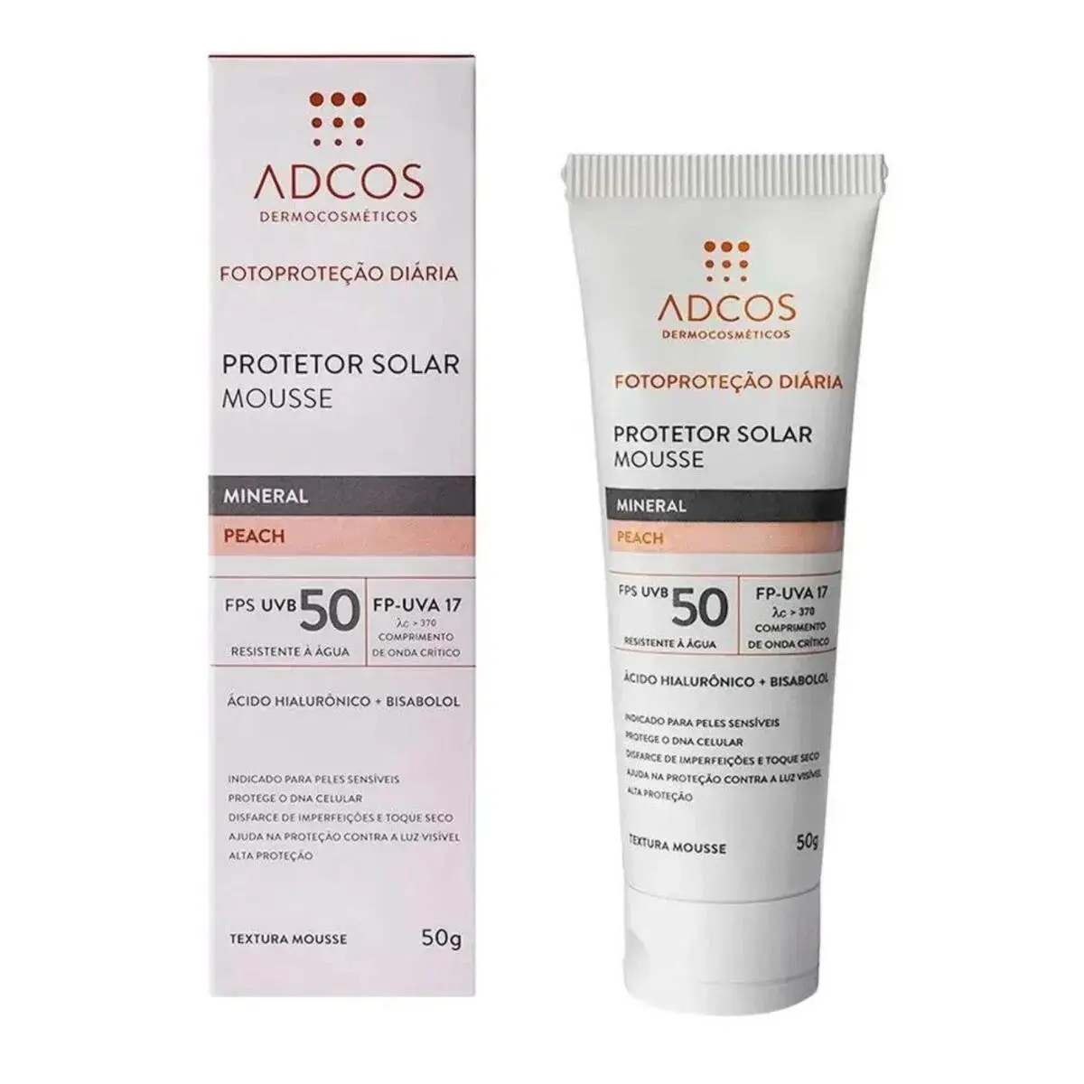 PROTETOR SOLAR ADCOS MOUSSE MINERAL PEACH FPS50 40GR
