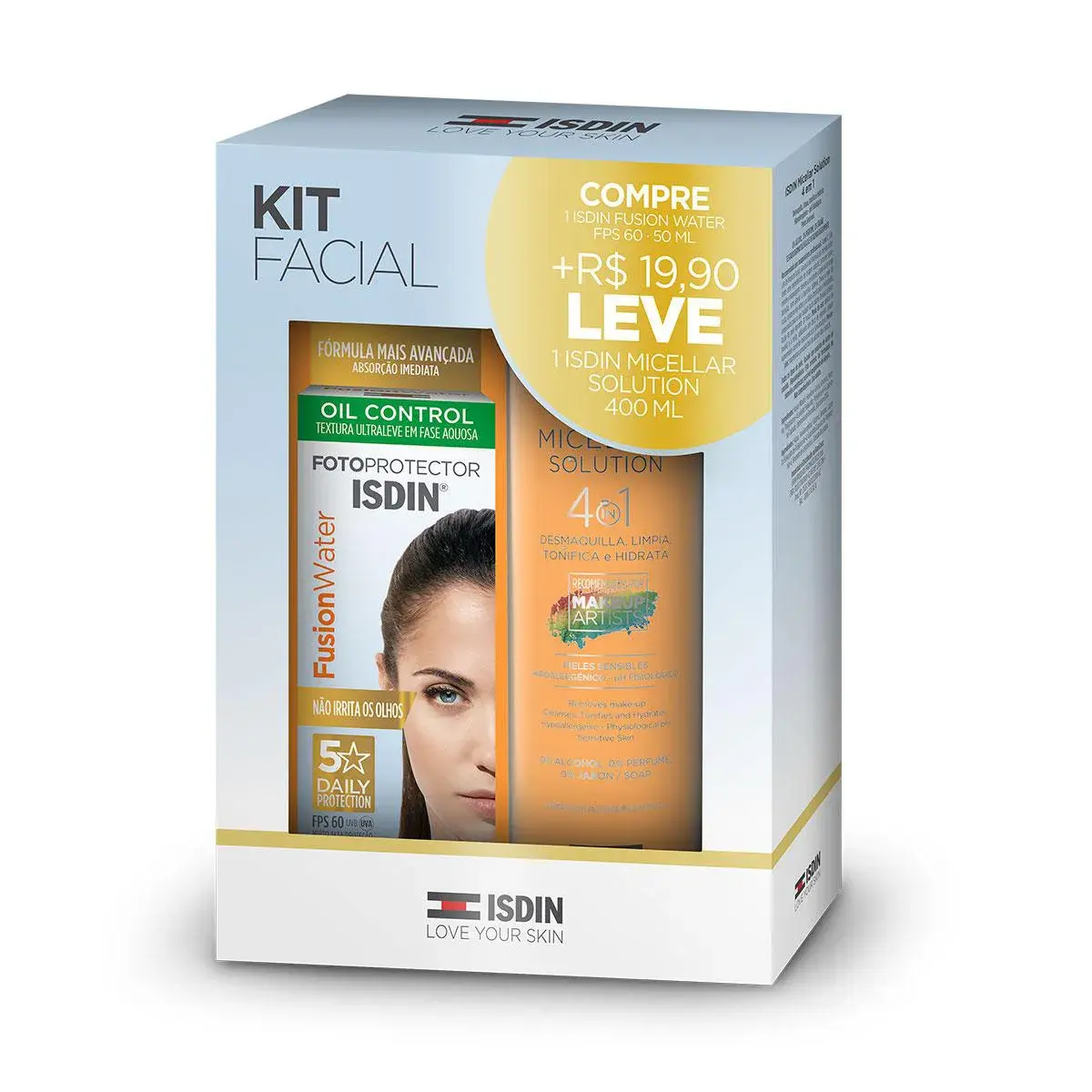 KIT PROTETOR SOLAR ISDIN FUSION WATER SEM COR FPS60 50ML + MICELAR 400ML