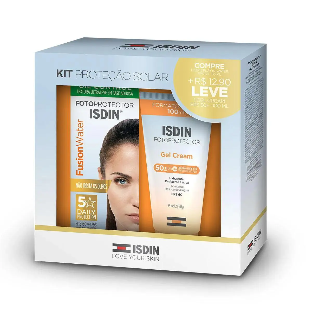 KIT PROTETOR SOLAR ISDIN FUSION WATER FPS60 50ML + GEL CREAM FPS50 100ML
