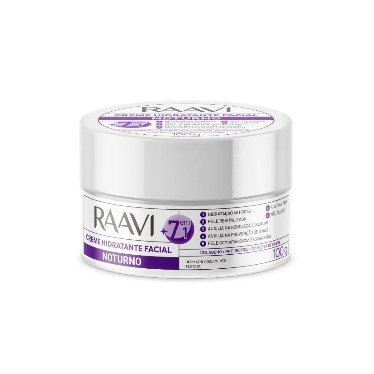 CREME FACIAL RAAVI HIDRATANTE NOTURNO REVITALIZA ACALMA 100GR