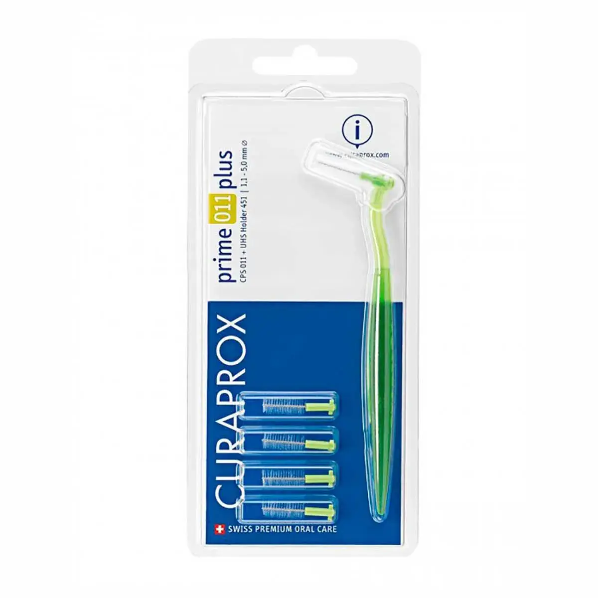 KIT CURAPROX ESCOVA INTERDENTAL PRIME PLUS 011 + 4 REFIS VERDE LIMAO