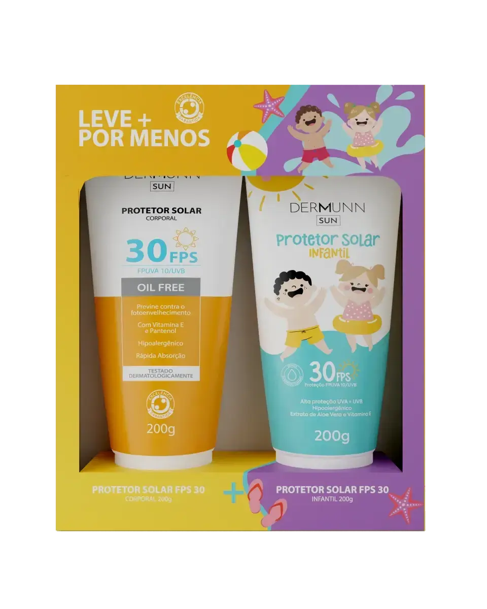 KIT DERMUNN PROTETOR SOLAR FPS30 200GR + PROTETOR SOLAR INFANTIL FPS30 200GR