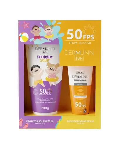 KIT DERMUNN PROTETOR SOLAR INFANTIL FPS50 200GR + PROTETOR SOLAR FACIAL FPS50 50GR
