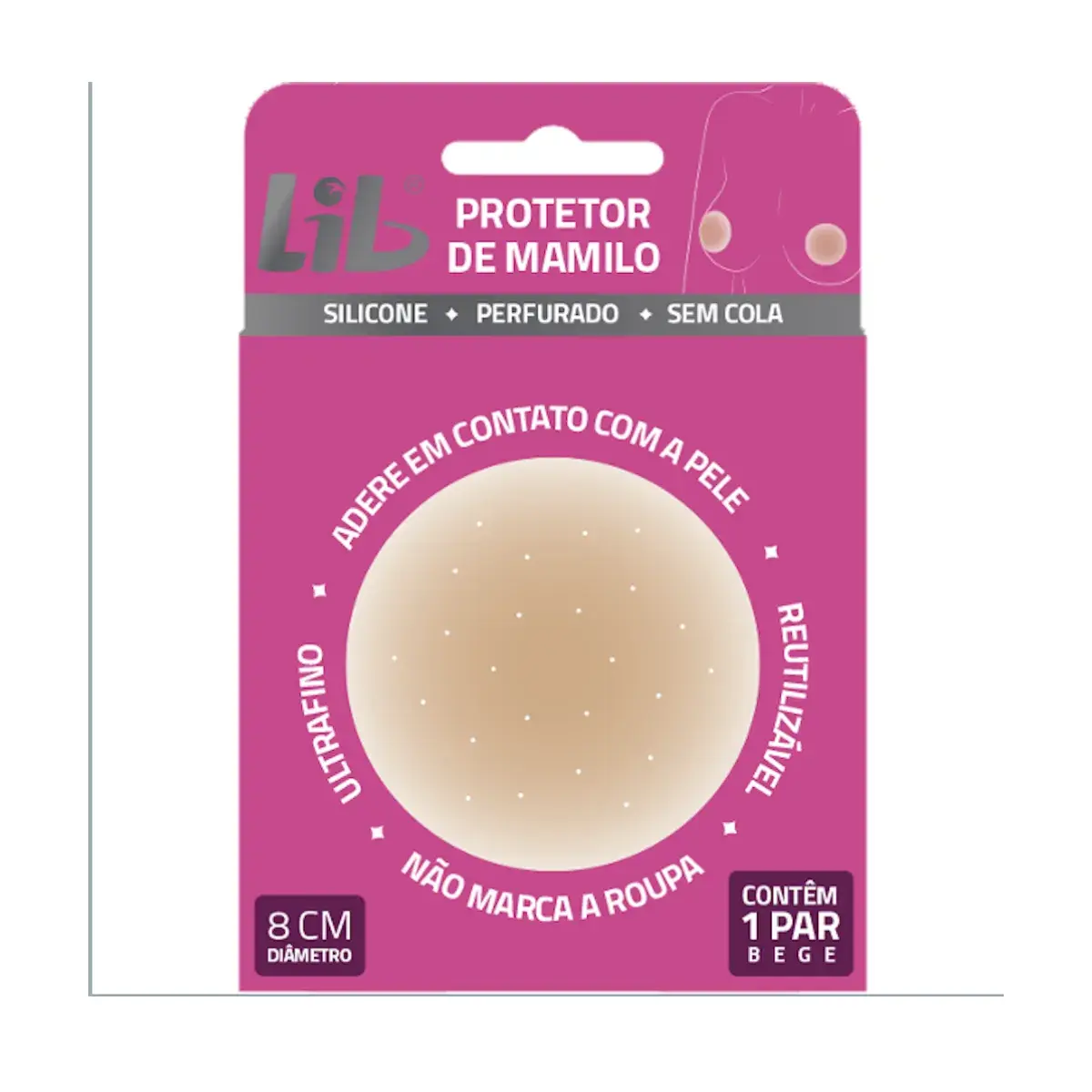 PROTETOR DE MAMILO LIB SILICONE PERFURADO SEM COLA BEGE 1 PAR