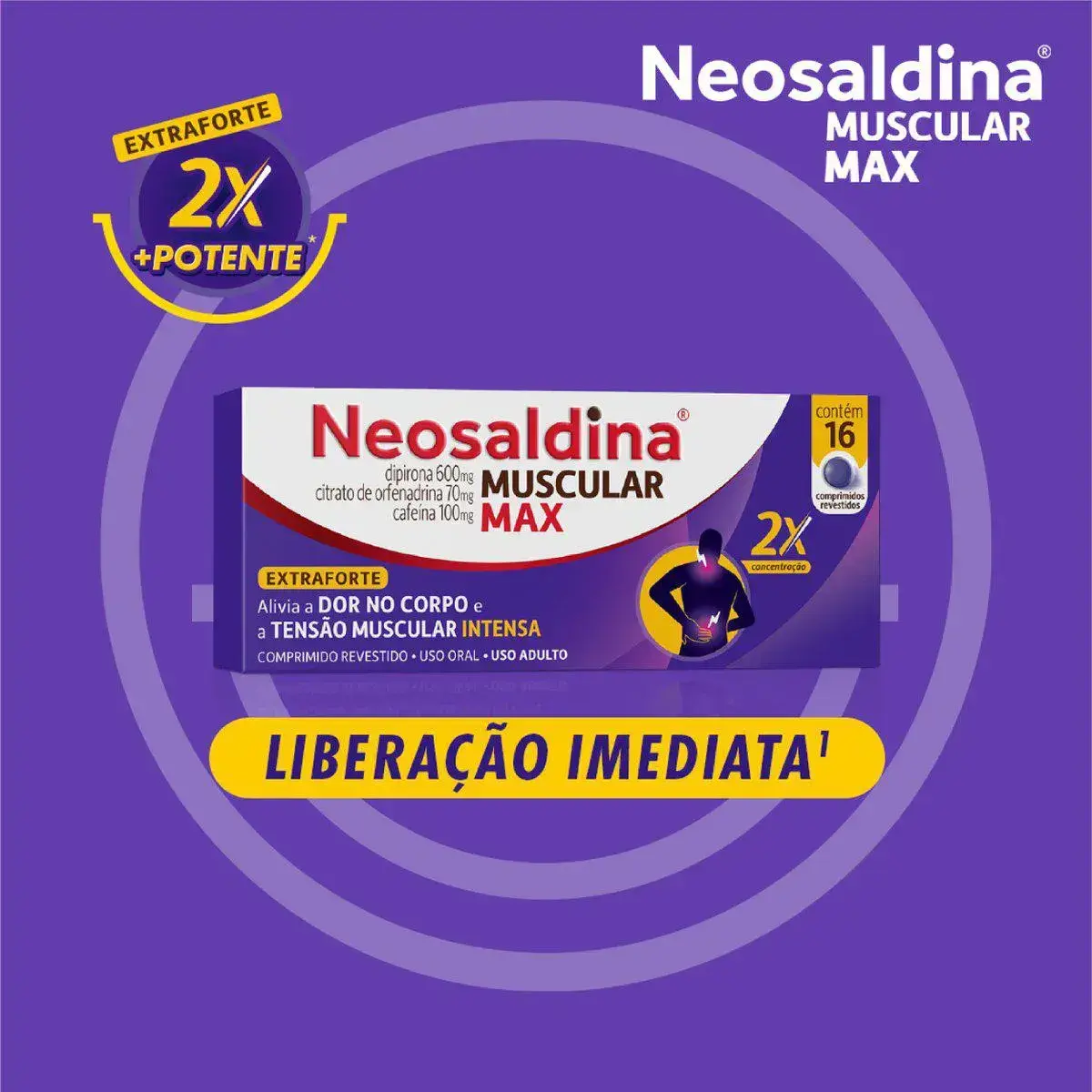 NEOSALDINA MUSCULAR MAX 16 COMPRIMIDOS ORFENADRINA CITRATO + DIPIRONA + CAFEINA