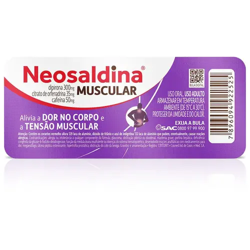 NEOSALDINA MUSCULAR 10 COMPRIMIDOS ORFENADRINA CITRATO + DIPIRONA + CAFEINA