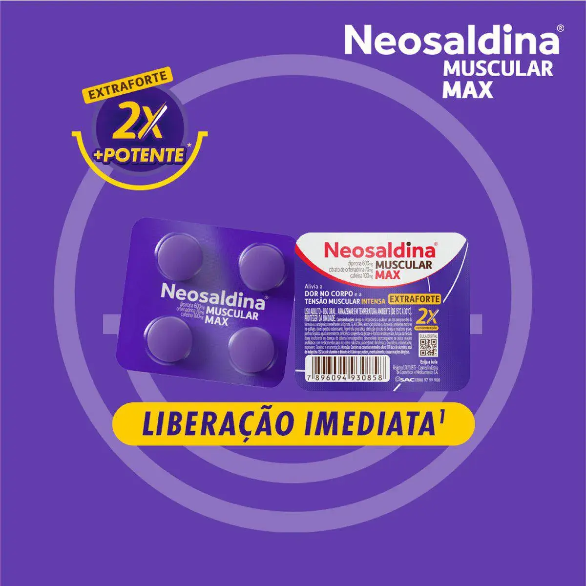 NEOSALDINA MUSCULAR MAX 4 COMPRIMIDOS ORFENADRINA CITRATO + DIPIRONA + CAFEINA