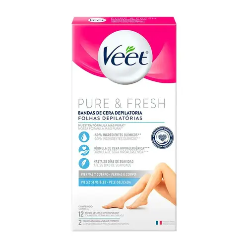 FOLHAS DEPILATORIAS VEET CORPO PURE E FRESH 12 UNIDADES