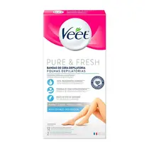 FOLHAS DEPILATORIAS VEET CORPO PURE E FRESH 12 UNIDADES