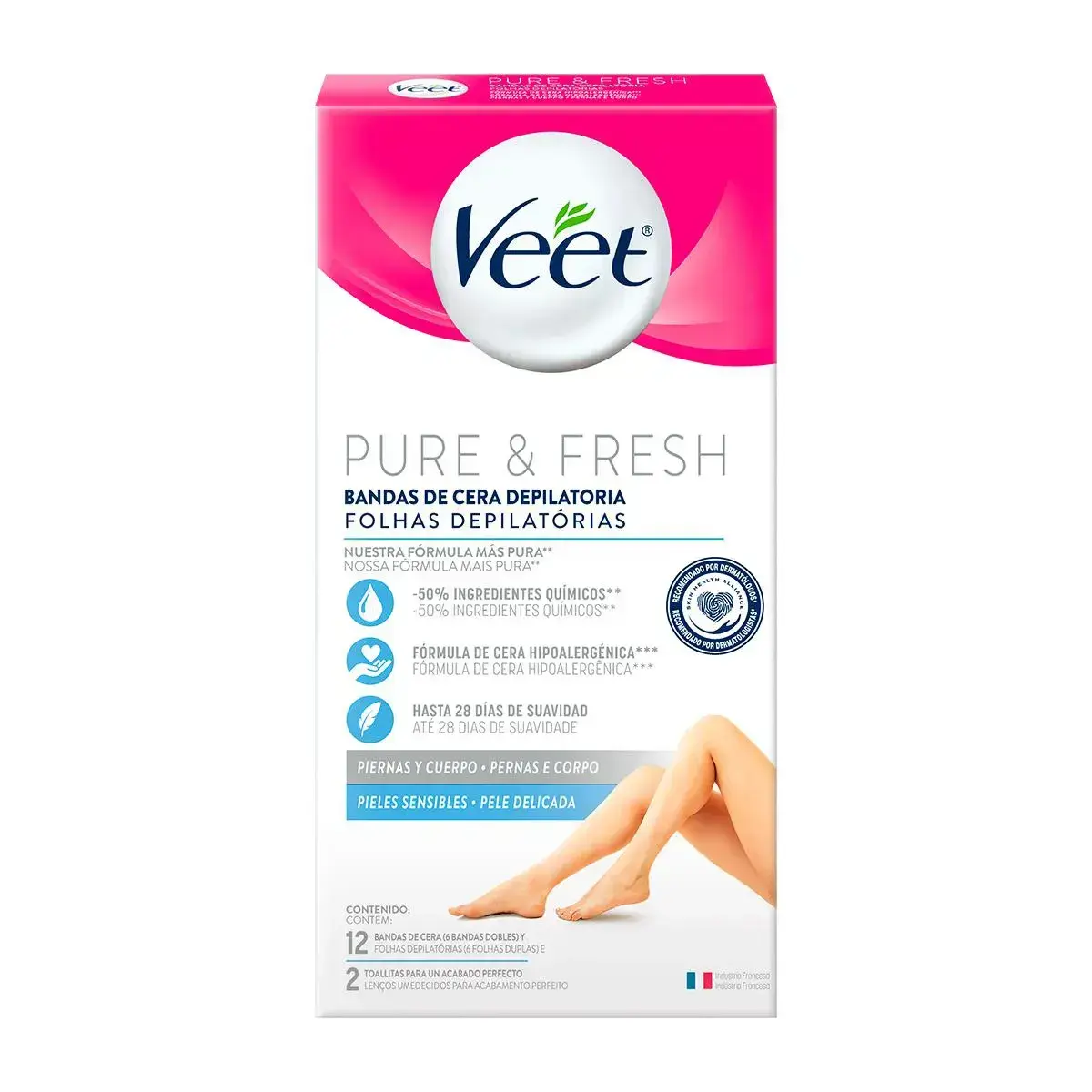 FOLHAS DEPILATORIAS VEET CORPO PURE E FRESH 12 UNIDADES