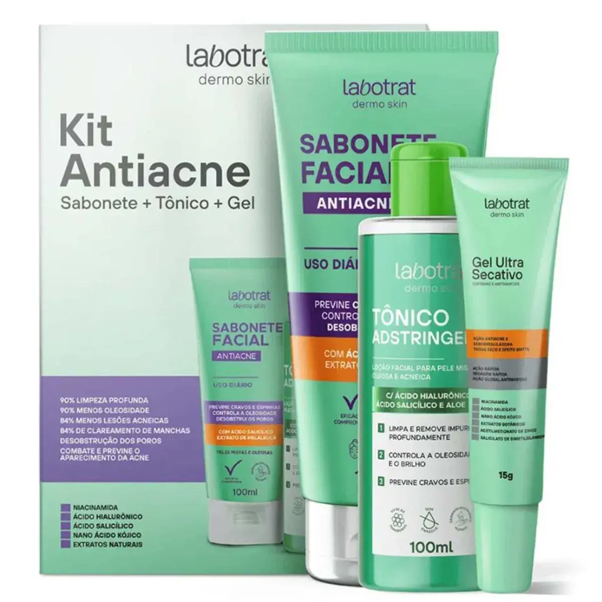 KIT FACIAL LABOTRAT ANTIACNE SABONETE + TONICO + GEL SECATIVO