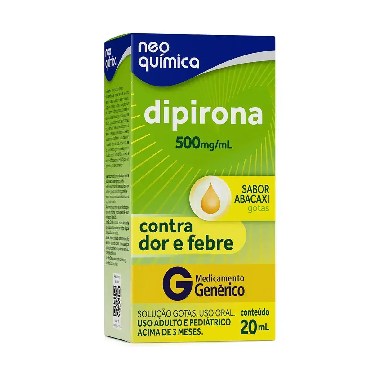DIPIRONA GOTAS 500MG/ML 20ML GENERICO NEO QUIMICA DIPIRONA MONOIDRATADA