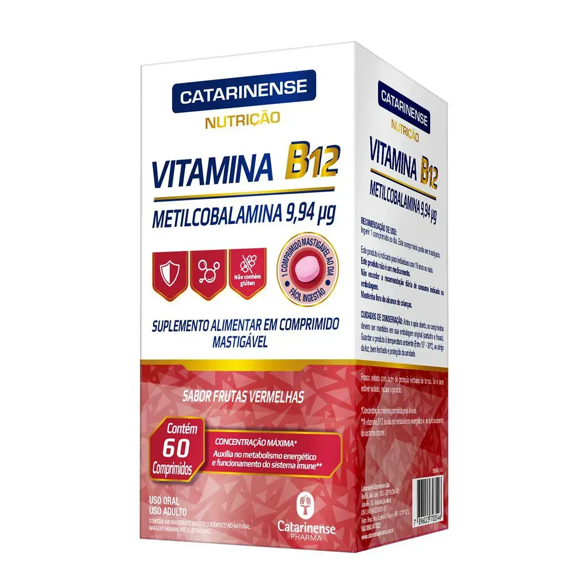 VITAMINA B12 CATARINENSE 60 COMPRIMIDOS MASTIGAVEIS SABOR FRUTAS