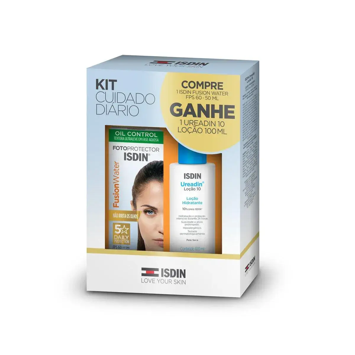 KIT PROTETOR SOLAR ISDIN FUSION WATER FPS60 50ML + LOCAO HIDRATANTE UREADIN 10% 100ML