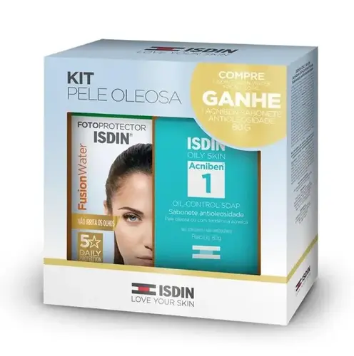 KIT PROTETOR SOLAR ISDIN FUSION WATER FPS60 50ML + SABONETE ACNIBEN 1 80GR