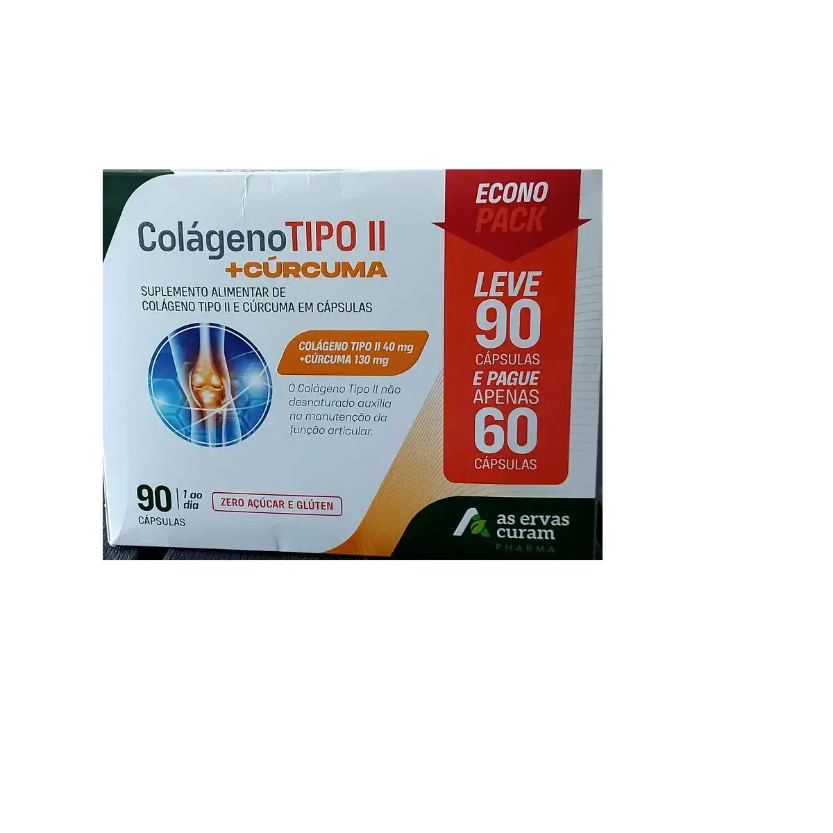 COLAGENO TIPO II + CURCUMA AS ERVAS CURAM 90 CAPSULAS
