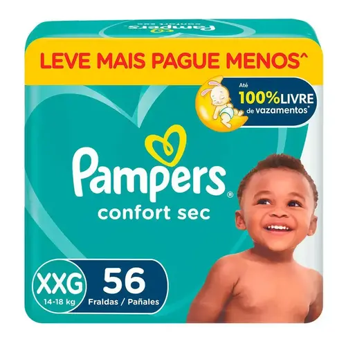 FRALDA PAMPERS CONFORT SEC XXG 56 UNIDADES SUPER