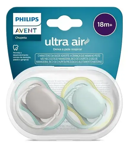 CHUPETA PHILIPS ULTRA AIR DUPLA +18 MESES LISA CINZA E AZUL (SCF349/01)
