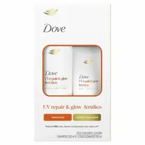 KIT DOVE UVREPAIR E GLOW+ FERULICO SHAMPOO 350ML + CONDICIONADOR 150ML
