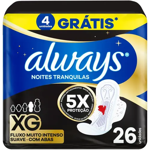 ABSORVENTE ALWAYS NOITES TRANQUILAS COM ABAS SUAVE LEVE 42 PAGUE 32
