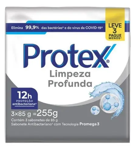 SABONETE PROTEX LIMPEZA PROFUNDA 3 UNIDADES 85GR