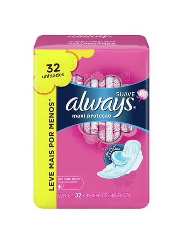 ABSORVENTE ALWAYS BASICO COM ABAS SUAVE TAMANHO M 32 UNIDADES