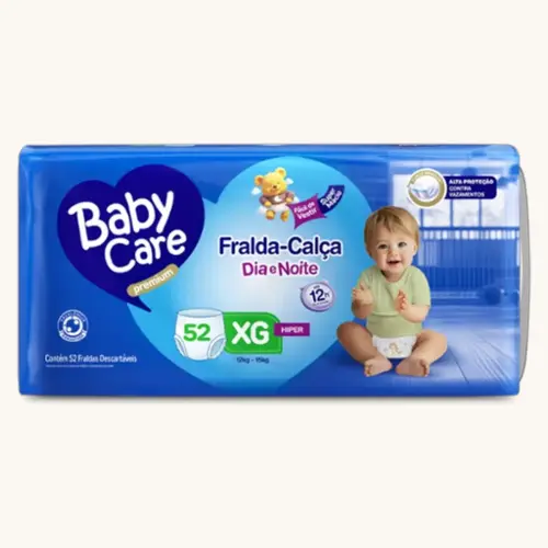 FRALDA BABY CARE CALCA DIA E NOITE XG 52 UNIDADES