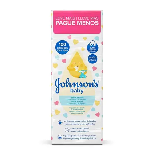 ALGODAO QUADRADO J&J BABY RECEM NASCIDO 100UN