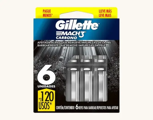 CARGA GILLETTE MACH 3 CARBONO 6 UNIDADES