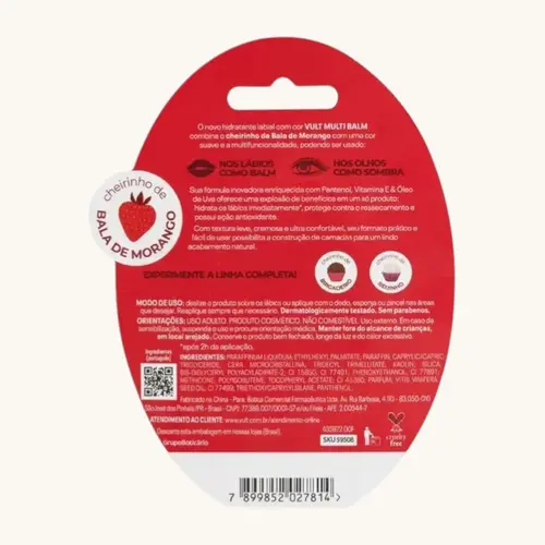 MULTI BALM VULT 2 EM 1 BALA DE MORANGO 6,5GR