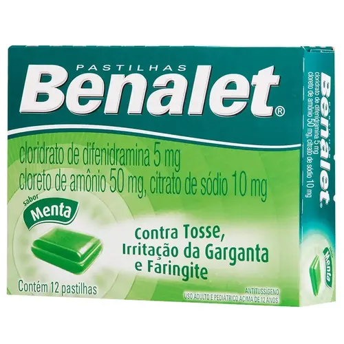 BENALET MENTA 12 PASTILHAS DIFENIDRAMINA CLORETO + AMONIO CLORETO + SODIO CITRATO