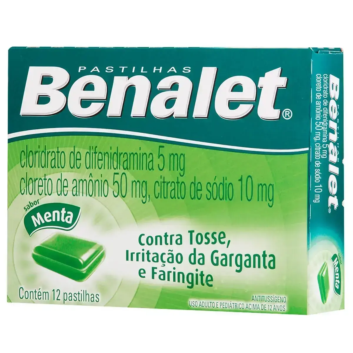 BENALET MENTA 12 PASTILHAS DIFENIDRAMINA CLORETO + AMONIO CLORETO + SODIO CITRATO