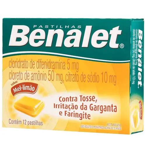 BENALET MEL E LIMAO 12 PASTILHAS DIFENIDRAMINA CLORETO + AMONIO CLORETO + SODIO CITRATO